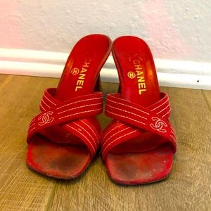 Chanel red sandal heels! One of a kind! Good condition. A little wear
